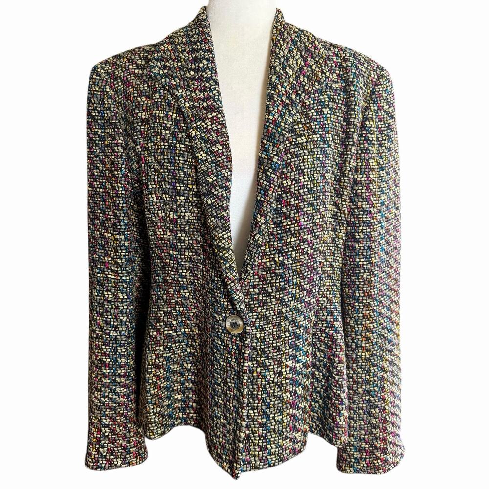 Vtg Earl Rutenberg Collection Tweed Jacket 100% Silk L Multicolor Old Money Prep